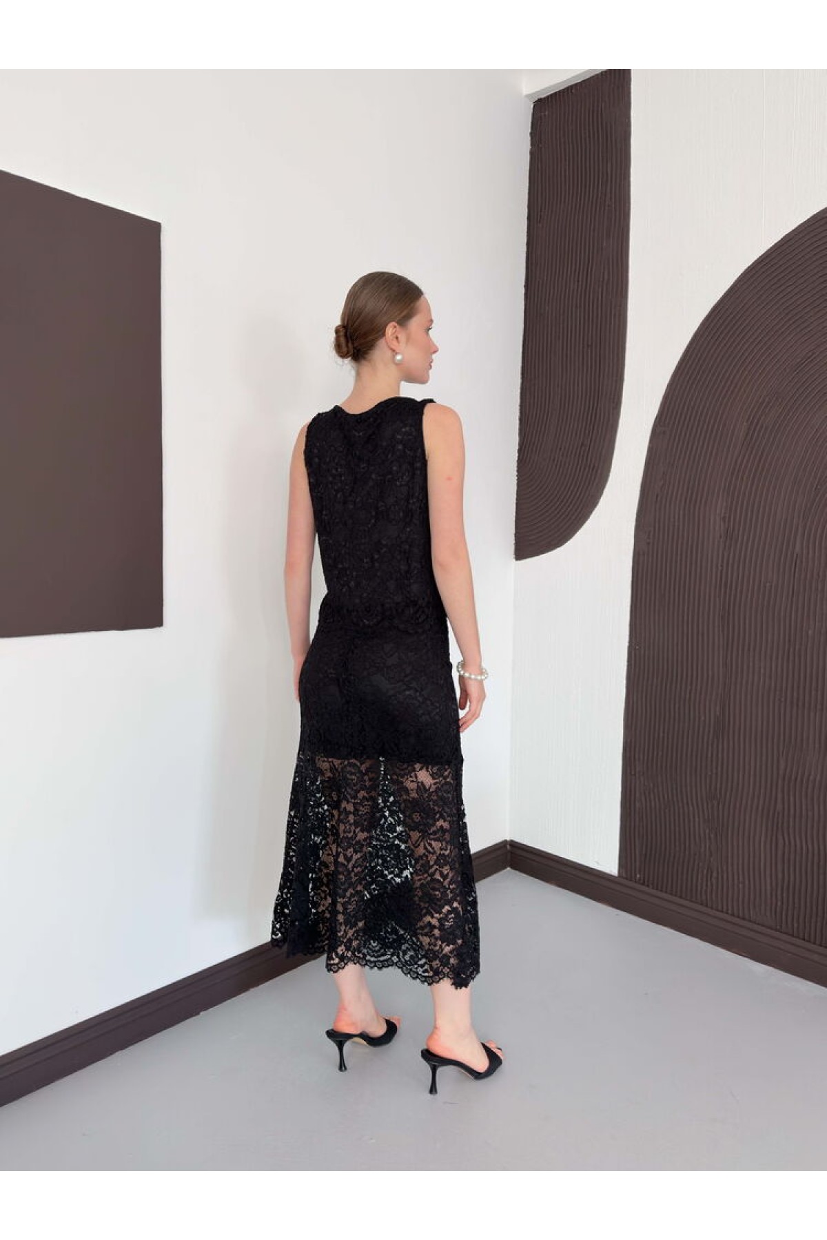 Dantel Kolsuz Bluz - Siyah | D3011 Topshow